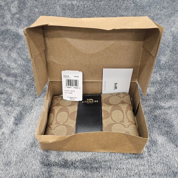 Coach Corner Zip Wristlet SIG PVC leather  F58035 Strap Khaki Black new open box - Picture 7 of 16